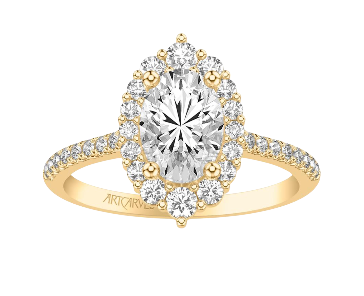 The Alora | 3.07ct Lab-Grown Oval Diamond Engagement Ring with Cathedral Shank & Halo in 14K Yellow Gold