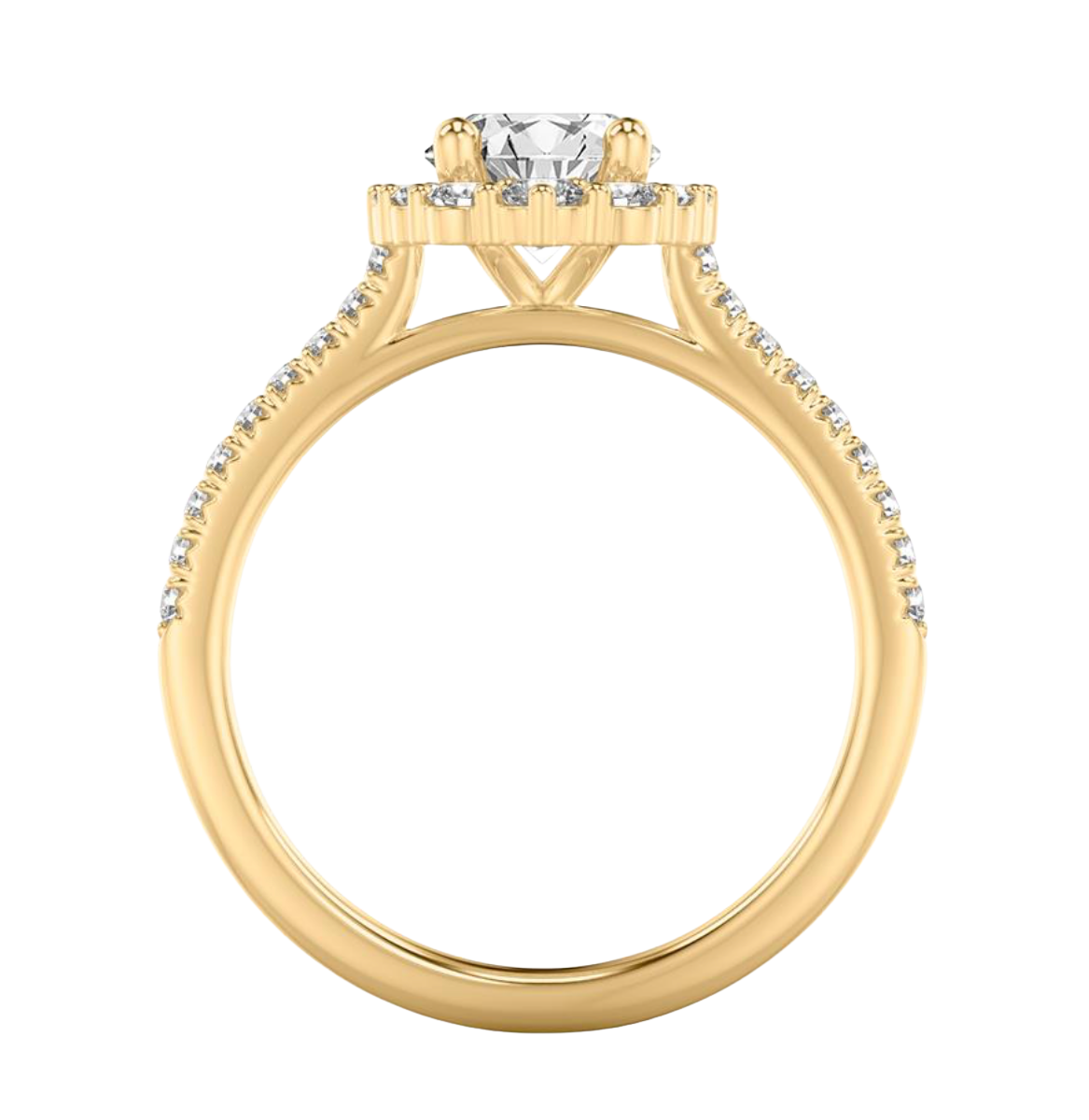 The Alora | 3.07ct Lab-Grown Oval Diamond Engagement Ring with Cathedral Shank & Halo in 14K Yellow Gold
