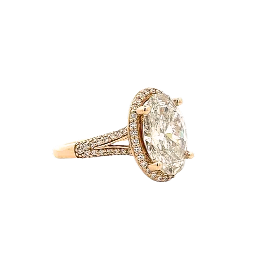 The Aurelia | 5.02ct Lab-Grown Oval Diamond Engagement Ring with Halo & Two Sided Pavé in 14K Yellow Gold