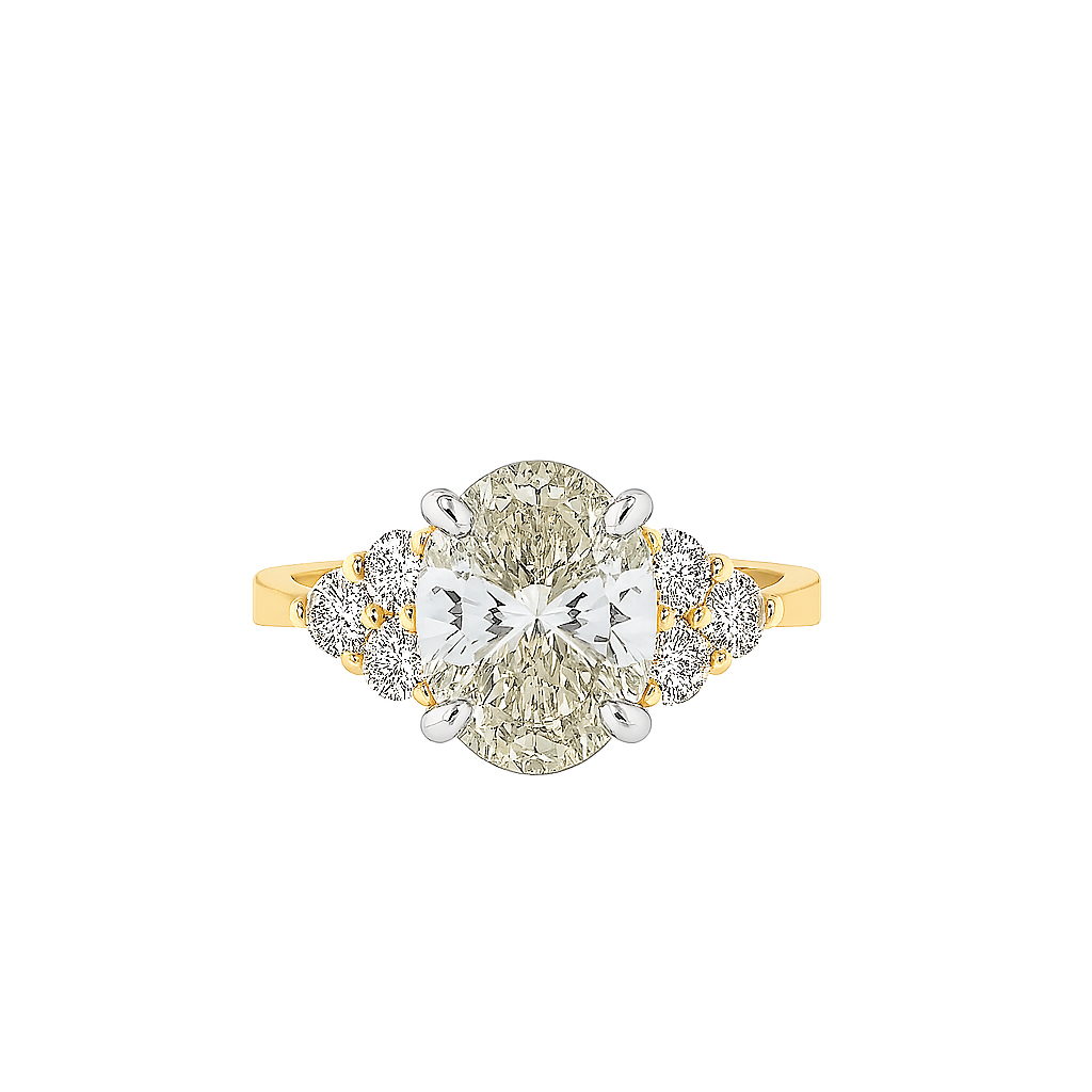 The Celestine | 3.07ct Lab-Grown Oval Diamond Engagement Ring with Natural Diamond Accents in 14K Yellow & White Gold