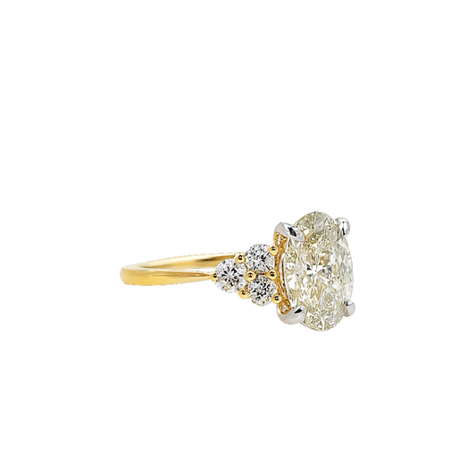 The Celestine | 3.07ct Lab-Grown Oval Diamond Engagement Ring with Natural Diamond Accents in 14K Yellow & White Gold