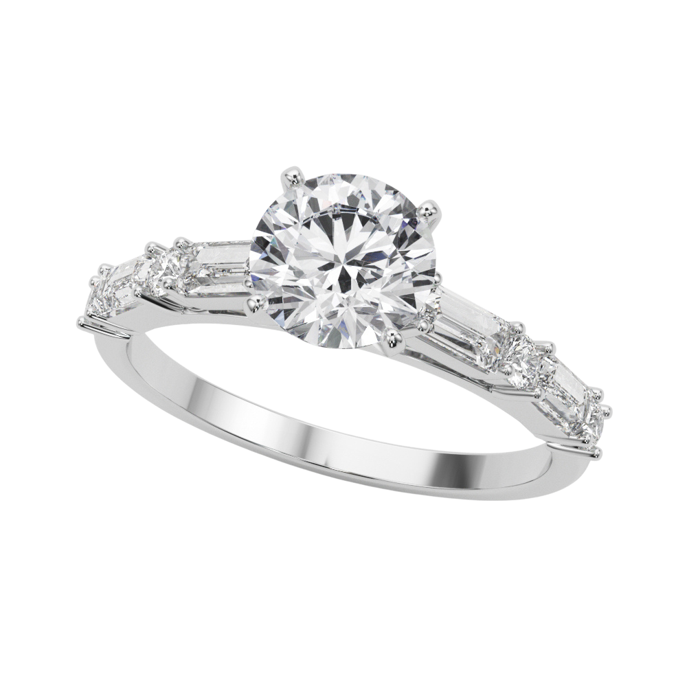 The Celine | 1.41ct Lab-Grown Diamond Engagement Ring with Mined Baguette & Round Accents in 14K White Gold