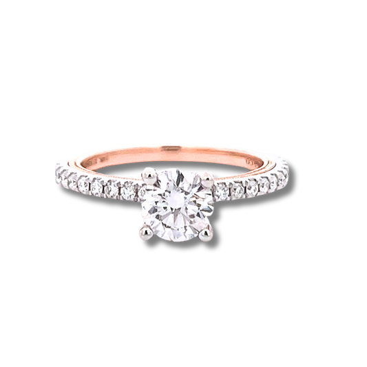 The Elara | 0.80ct Lab-Grown Round Diamond Engagement Ring with Mined Diamond Accents & Hidden Rose Gold in 14K White Gold