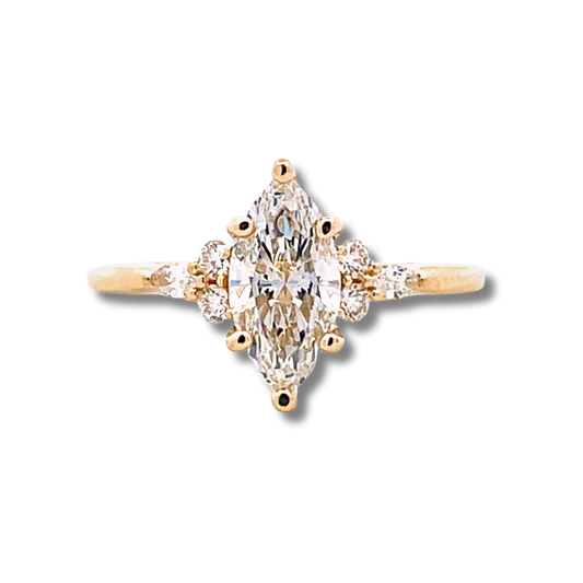 The Esme | 1.16ct Lab-Grown Marquise Diamond Ring with Natural Marquise & Round Accents in 14K Yellow Gold