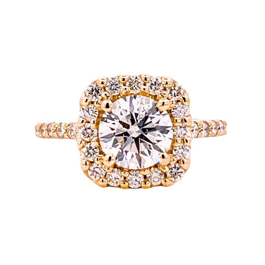 The Liora | 1.60ct Lab-Grown Round Diamond Engagement Ring with Square Halo in 14K Yellow Gold