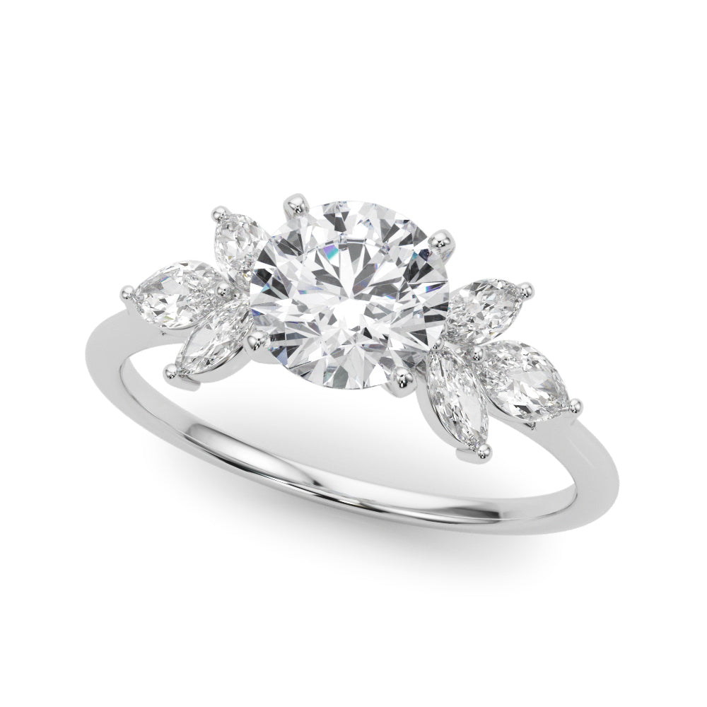 The Mireille | 1.50ct Lab-Grown Round Diamond Engagement Ring with Marquise Mined Diamond Accents in 14K White Gold