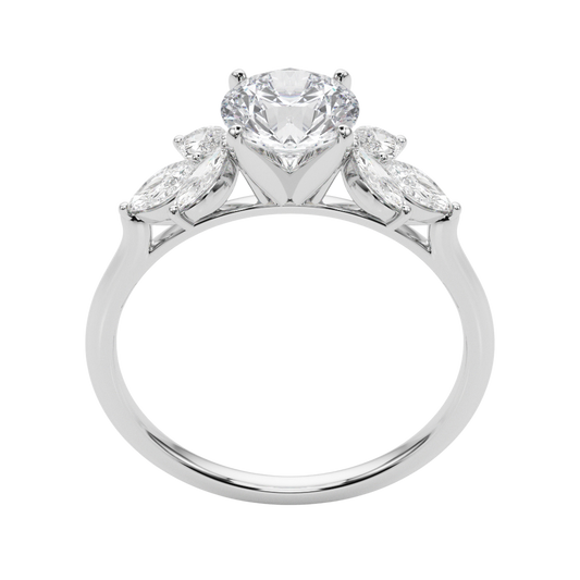 The Mireille | 1.50ct Lab-Grown Round Diamond Engagement Ring with Marquise Mined Diamond Accents in 14K White Gold