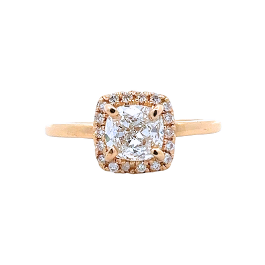 The Odelle | 0.83ct Lab-Grown Cushion Diamond Halo Engagement Ring in 14K Yellow Gold (1.00CTW)