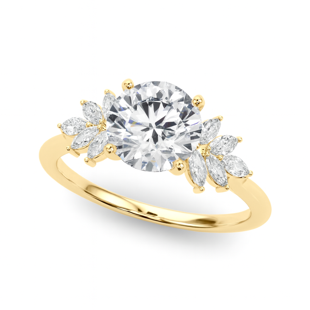 The Odette | 1.83ct Lab-Grown Round Diamond Engagement Ring with Marquise Accents in 14K Yellow Gold
