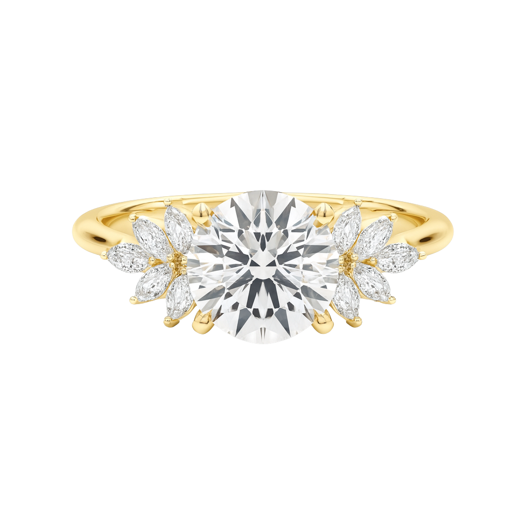 The Odette | 1.83ct Lab-Grown Round Diamond Engagement Ring with Marquise Accents in 14K Yellow Gold