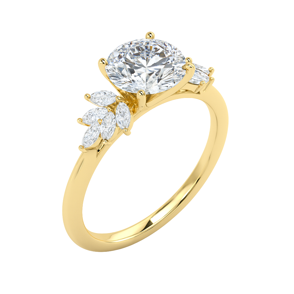 The Odette | 1.83ct Lab-Grown Round Diamond Engagement Ring with Marquise Accents in 14K Yellow Gold