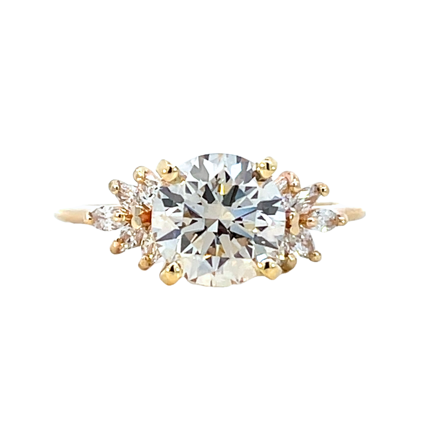 The Odette | 1.83ct Lab-Grown Round Diamond Engagement Ring with Marquise Accents in 14K Yellow Gold