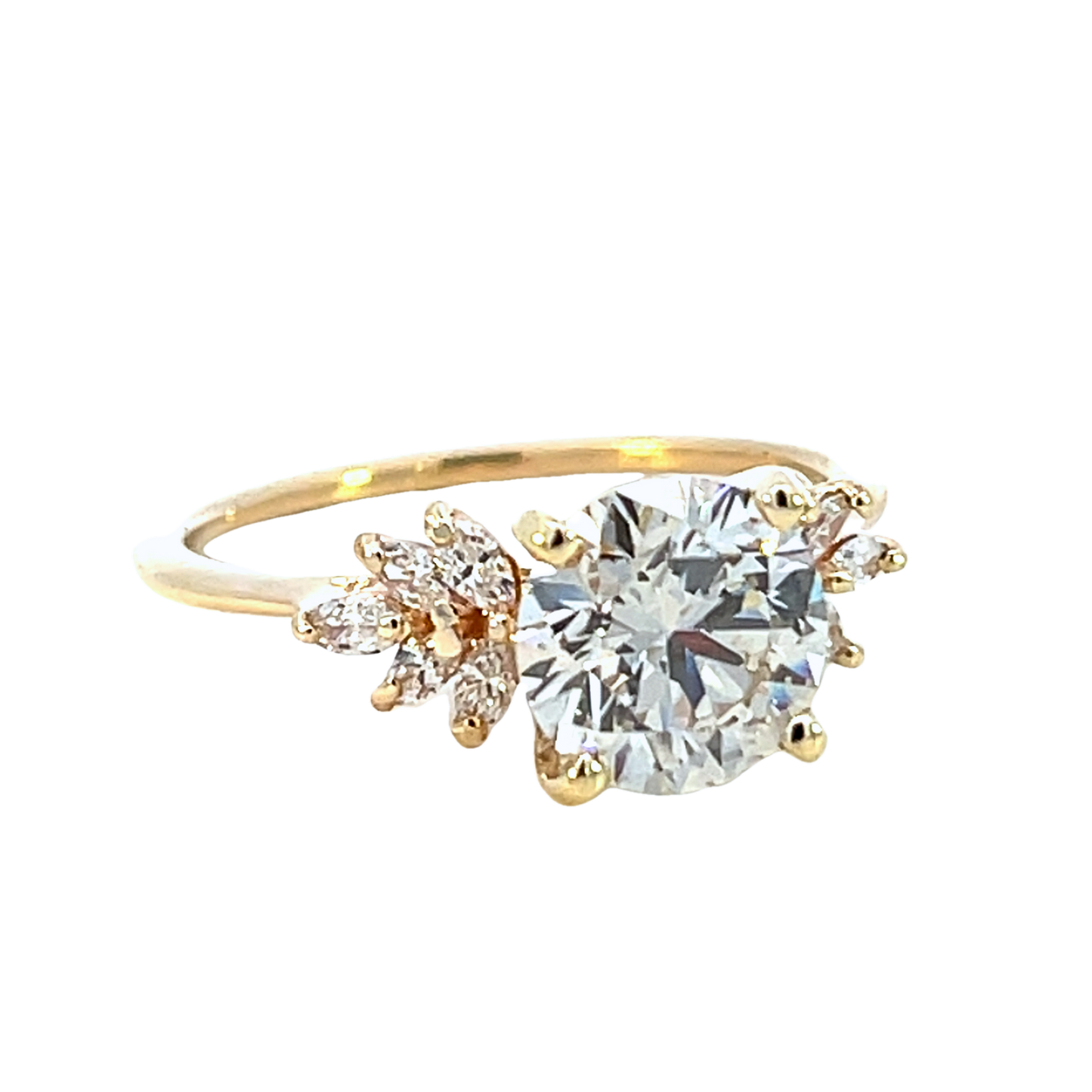 The Odette | 1.83ct Lab-Grown Round Diamond Engagement Ring with Marquise Accents in 14K Yellow Gold