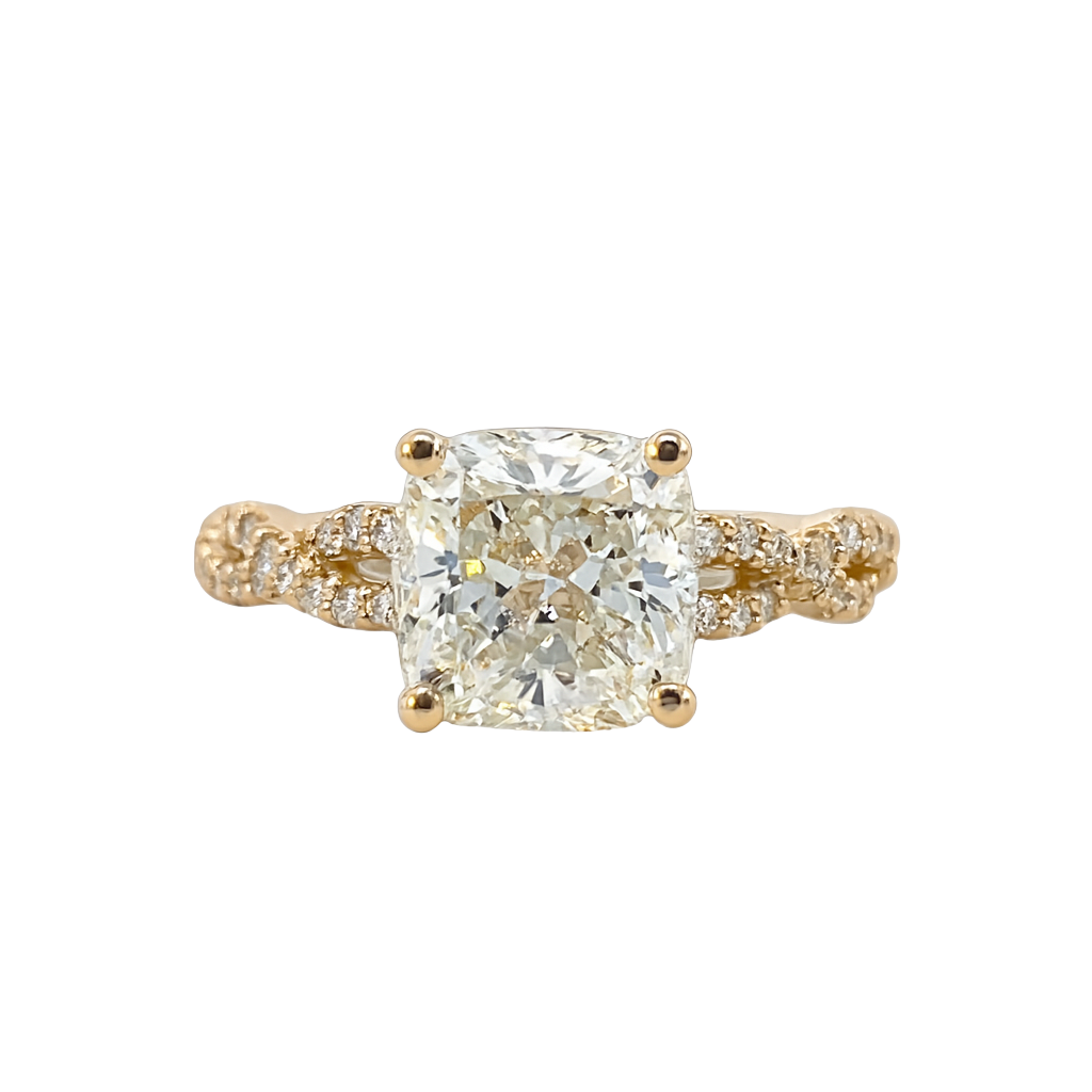The Ondine | 3.00ct Lab-Grown Cushion Diamond Engagement Ring with Diamond Twist Band in 14K Yellow Gold