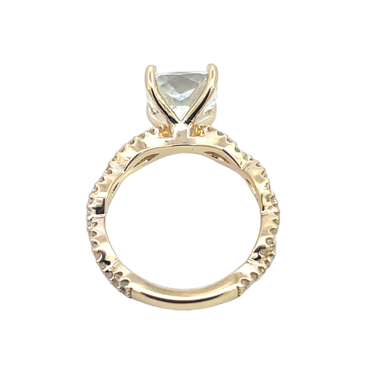 The Ondine | 3.00ct Lab-Grown Cushion Diamond Engagement Ring with Diamond Twist Band in 14K Yellow Gold