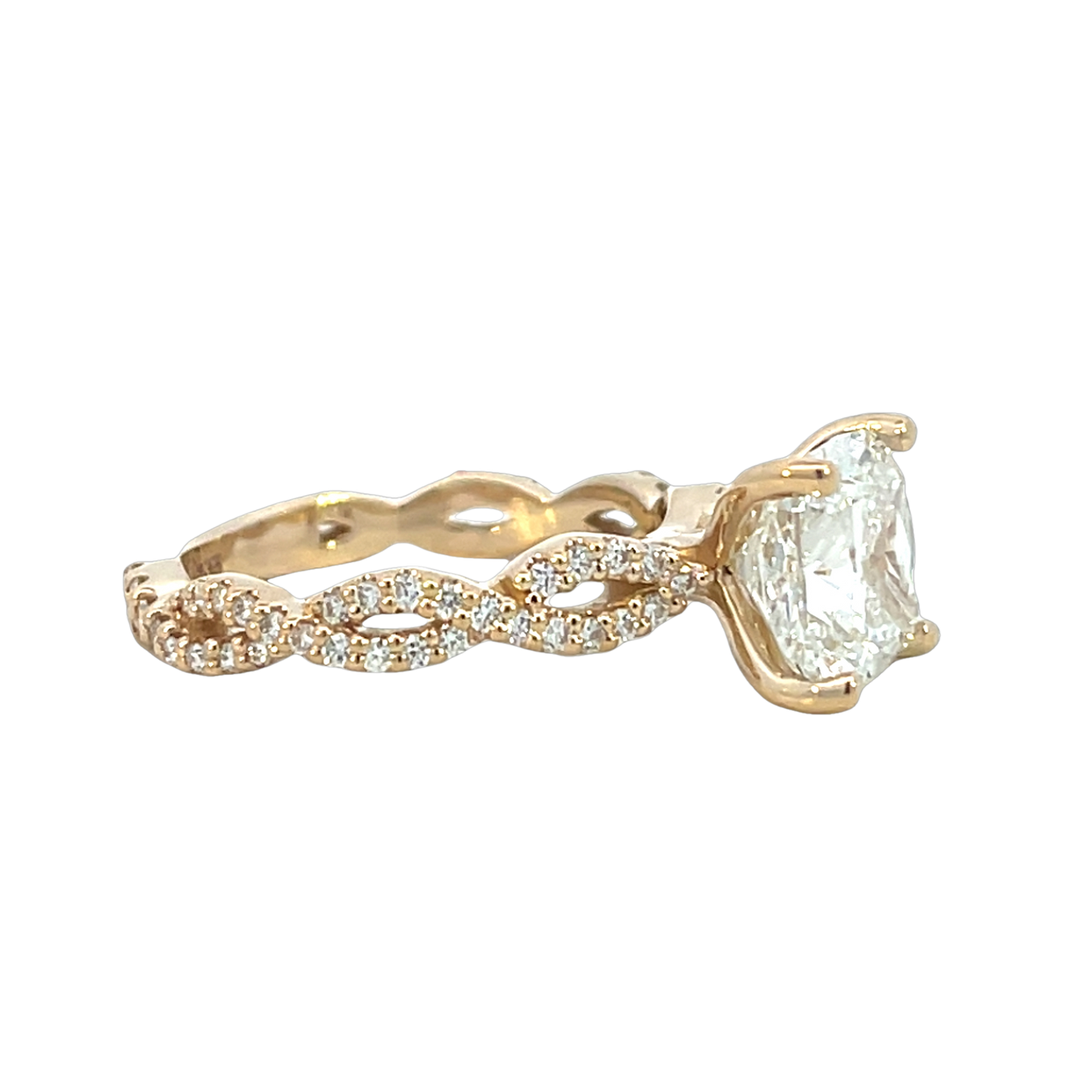 The Ondine | 3.00ct Lab-Grown Cushion Diamond Engagement Ring with Diamond Twist Band in 14K Yellow Gold