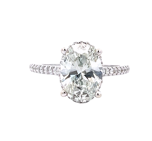 The Selene | 2.51ct Lab-Grown Oval Diamond Engagement Ring with Hidden Halo & Bridge Accents in 14K White Gold