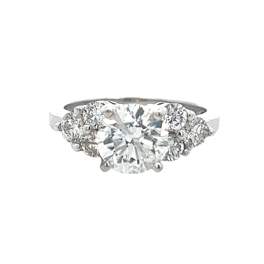 The Solene | 1.90ct Lab-Grown Round Diamond Engagement Ring with Mined Diamond Cluster Side Stones in 14K White Gold