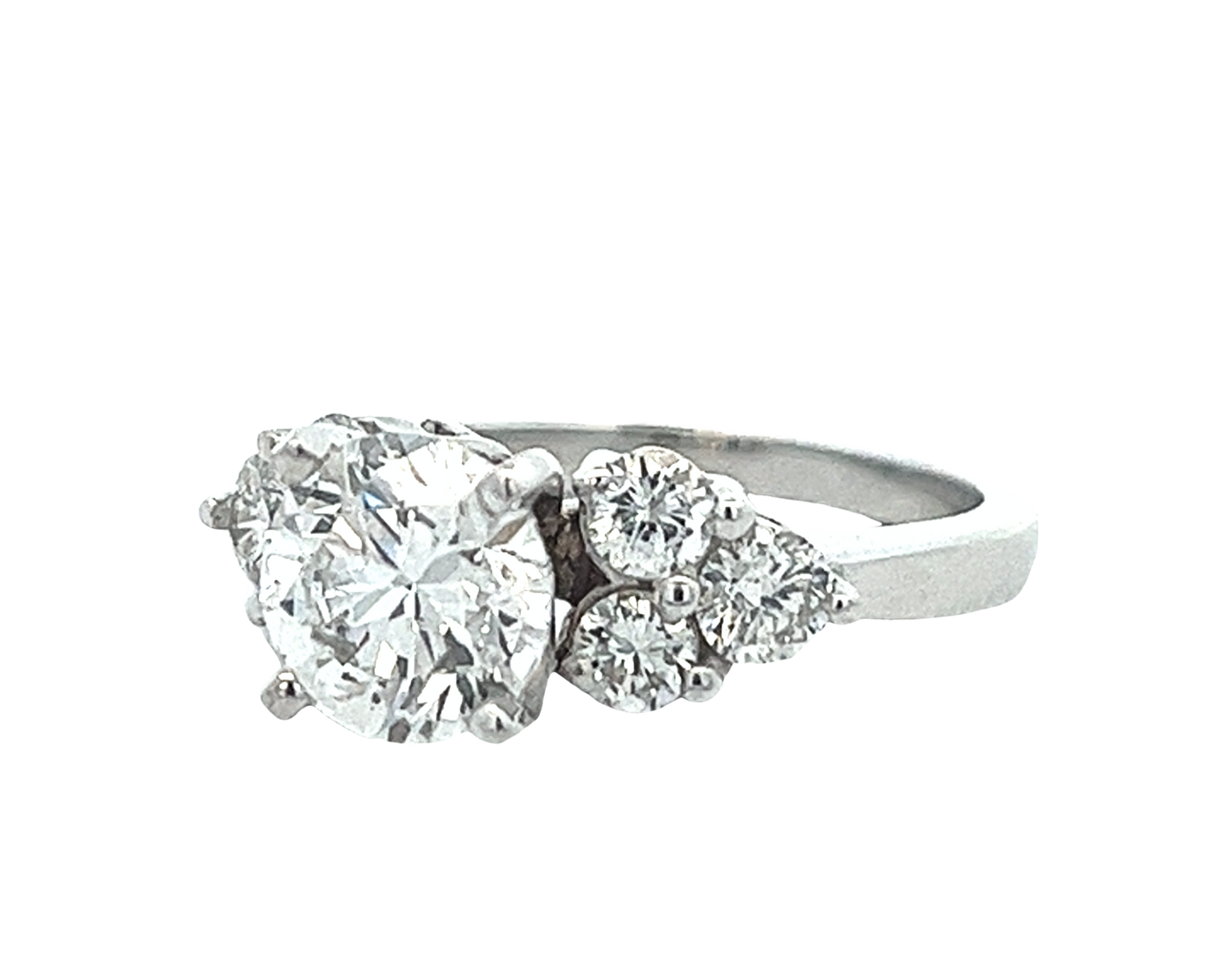 The Solene | 1.90ct Lab-Grown Round Diamond Engagement Ring with Mined Diamond Cluster Side Stones in 14K White Gold