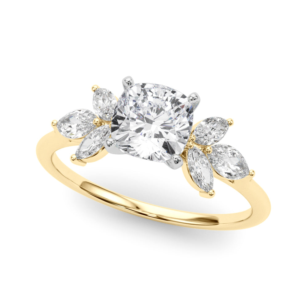 The Valencia | 3.14ct Lab-Grown Cushion Diamond Engagement Ring with Marquise Diamond Accents in 14K Yellow & White Gold