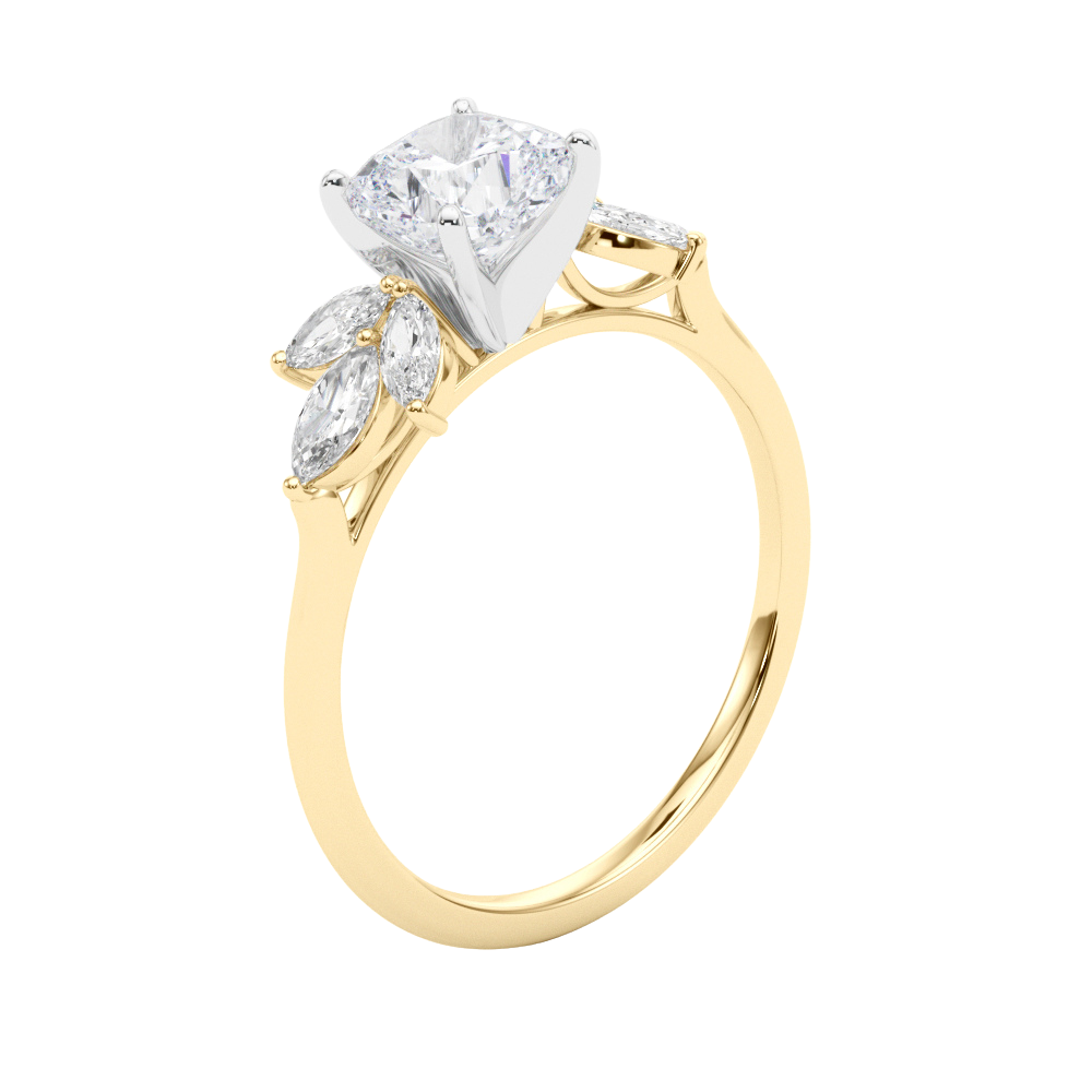 The Valencia | 3.14ct Lab-Grown Cushion Diamond Engagement Ring with Marquise Diamond Accents in 14K Yellow & White Gold