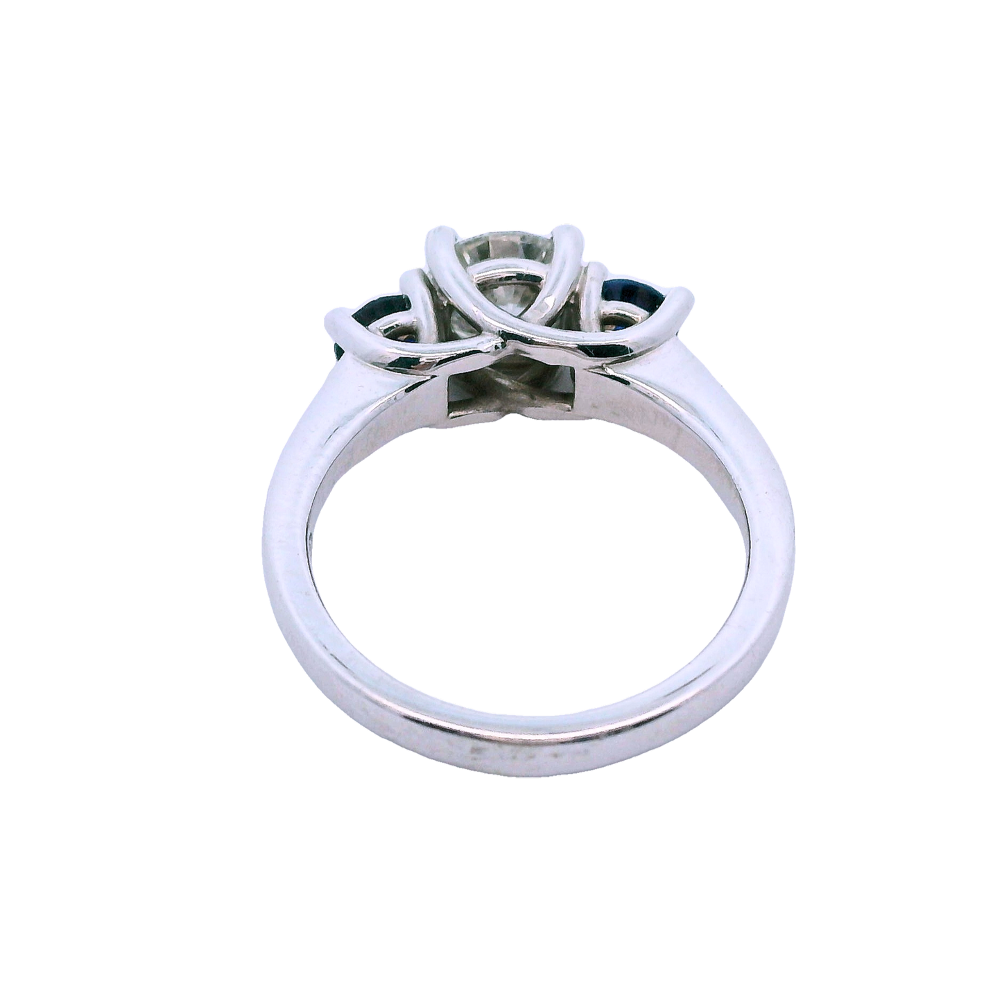 The Vivienne | 1.02ct Natural Round Diamond Engagement Ring with Blue Sapphire & Diamond Accents in 14K White Gold