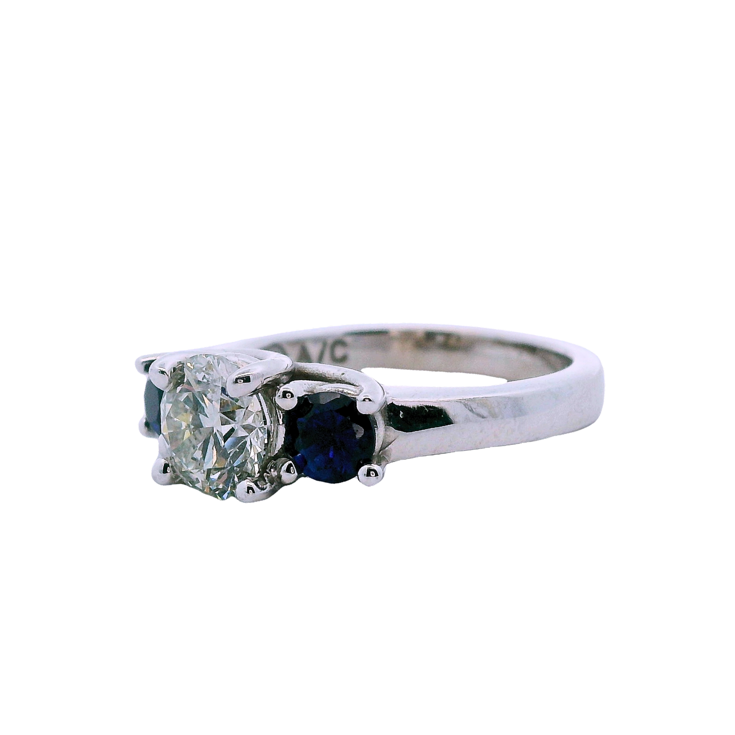 The Vivienne | 1.02ct Natural Round Diamond Engagement Ring with Blue Sapphire & Diamond Accents in 14K White Gold