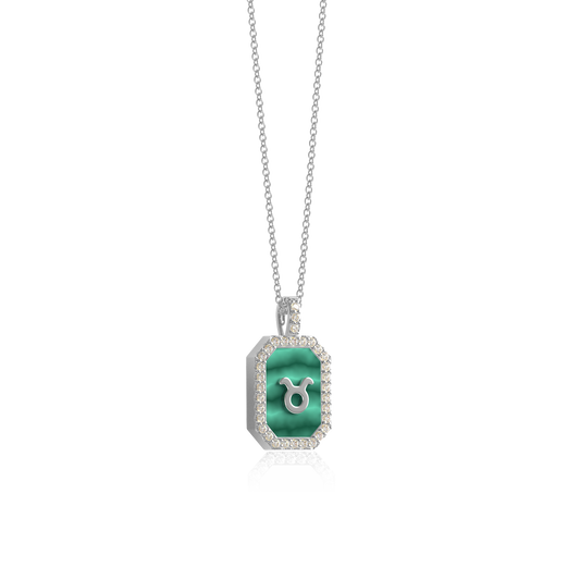 Rhodium Plated Malachite Zodiac & Initial Necklace – Octagon
