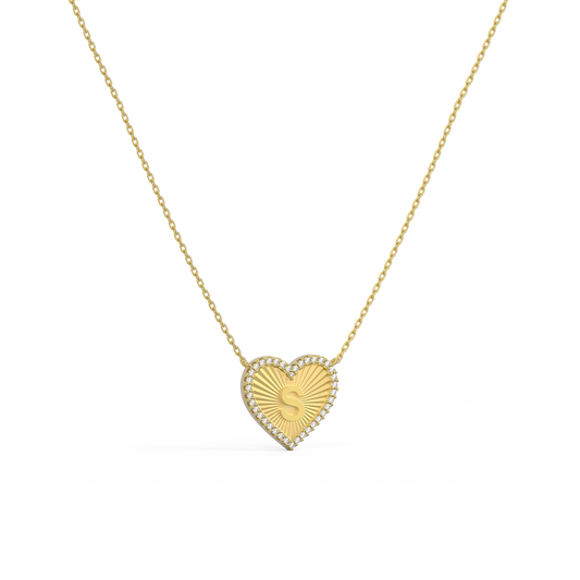 18k Gold Plate Heart Initial Necklace(Pleated)