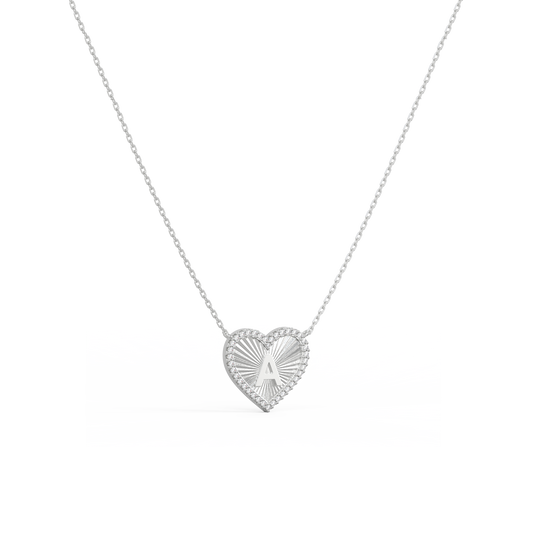 Rhodium Plated Heart Initial Necklace(Plated)