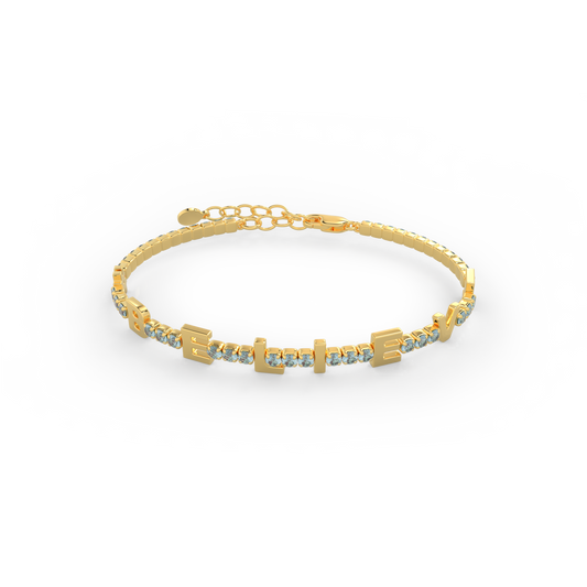 Aquamarine Birthstone Tennis Bracelet 18K yellow Gold Plated