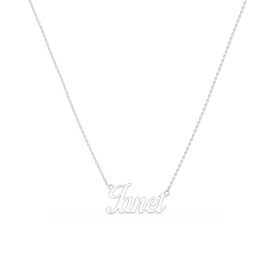 Rhodium Script Name Necklace