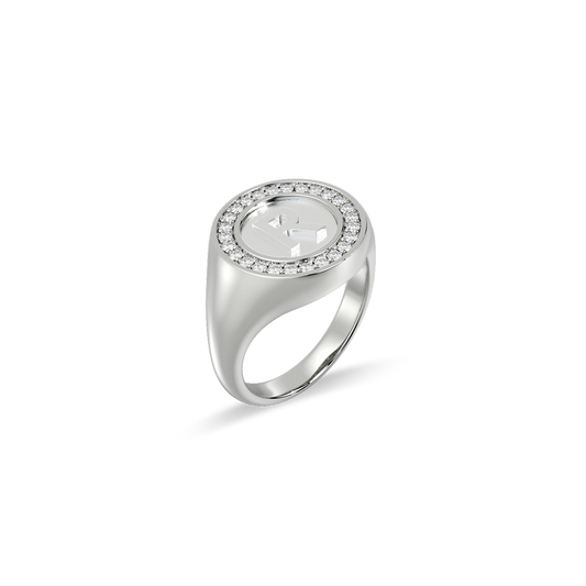Rhodium Plated Monogram Initial Ring