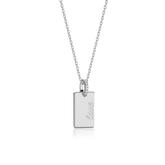 Rhodium Plated Rectangle Engravable Necklace