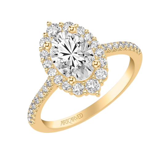 The Alora | 3.07ct Lab-Grown Oval Diamond Engagement Ring with Cathedral Shank & Halo in 14K Yellow Gold