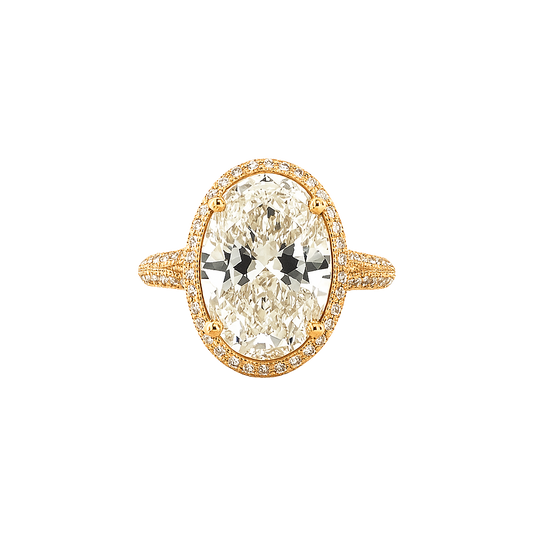The Aurelia | 5.02ct Lab-Grown Oval Diamond Engagement Ring with Halo & Two Sided Pavé in 14K Yellow Gold