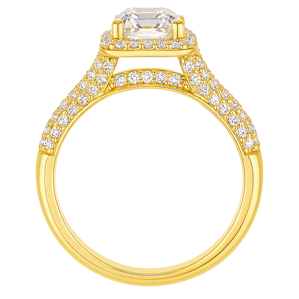 The Aurelia | 5.02ct Lab-Grown Oval Diamond Engagement Ring with Halo & Two Sided Pavé in 14K Yellow Gold