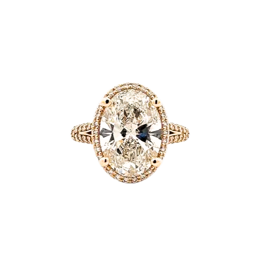 The Aurelia | 5.02ct Lab-Grown Oval Diamond Engagement Ring with Halo & Two Sided Pavé in 14K Yellow Gold