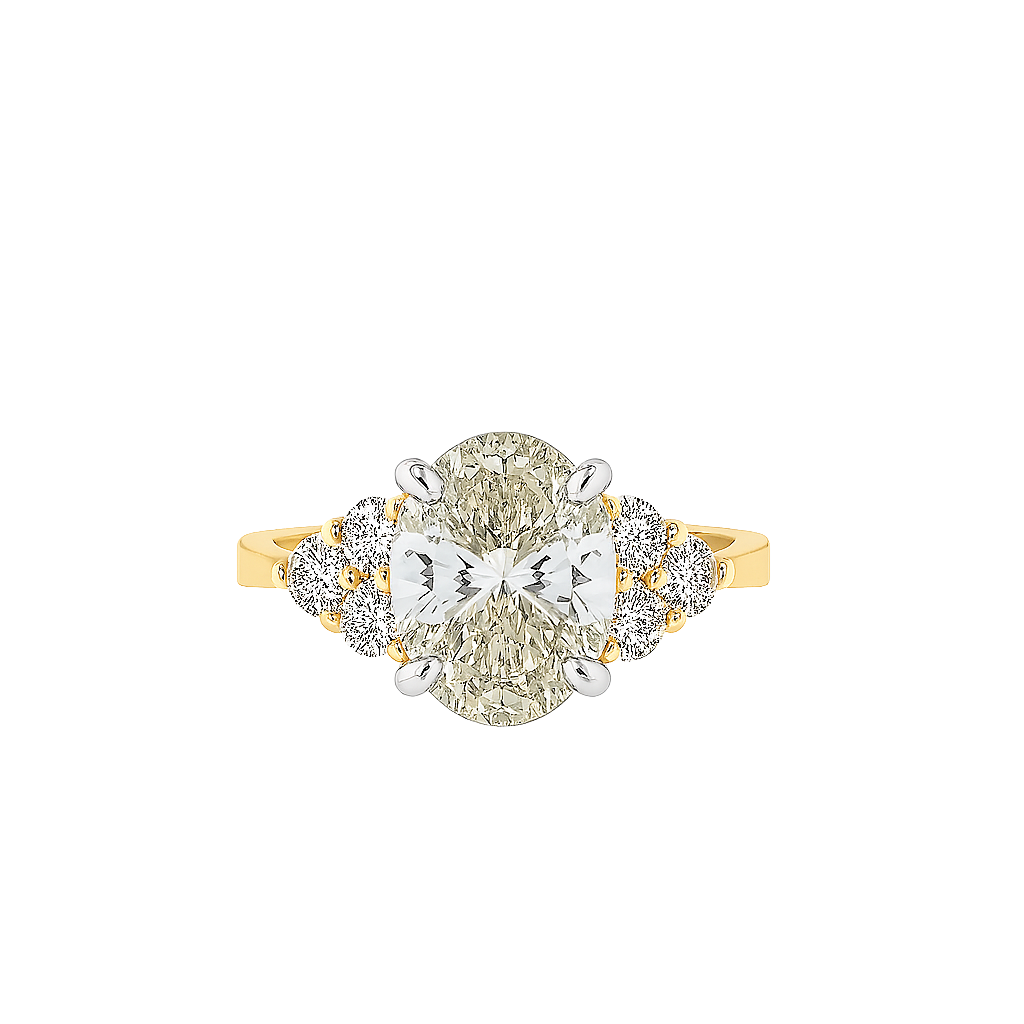 The Celestine | 3.07ct Lab-Grown Oval Diamond Engagement Ring with Natural Diamond Accents in 14K Yellow & White Gold