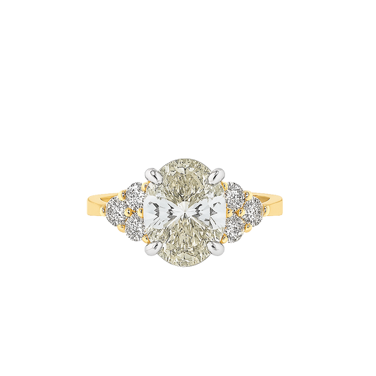 The Celestine | 3.07ct Lab-Grown Oval Diamond Engagement Ring with Natural Diamond Accents in 14K Yellow & White Gold