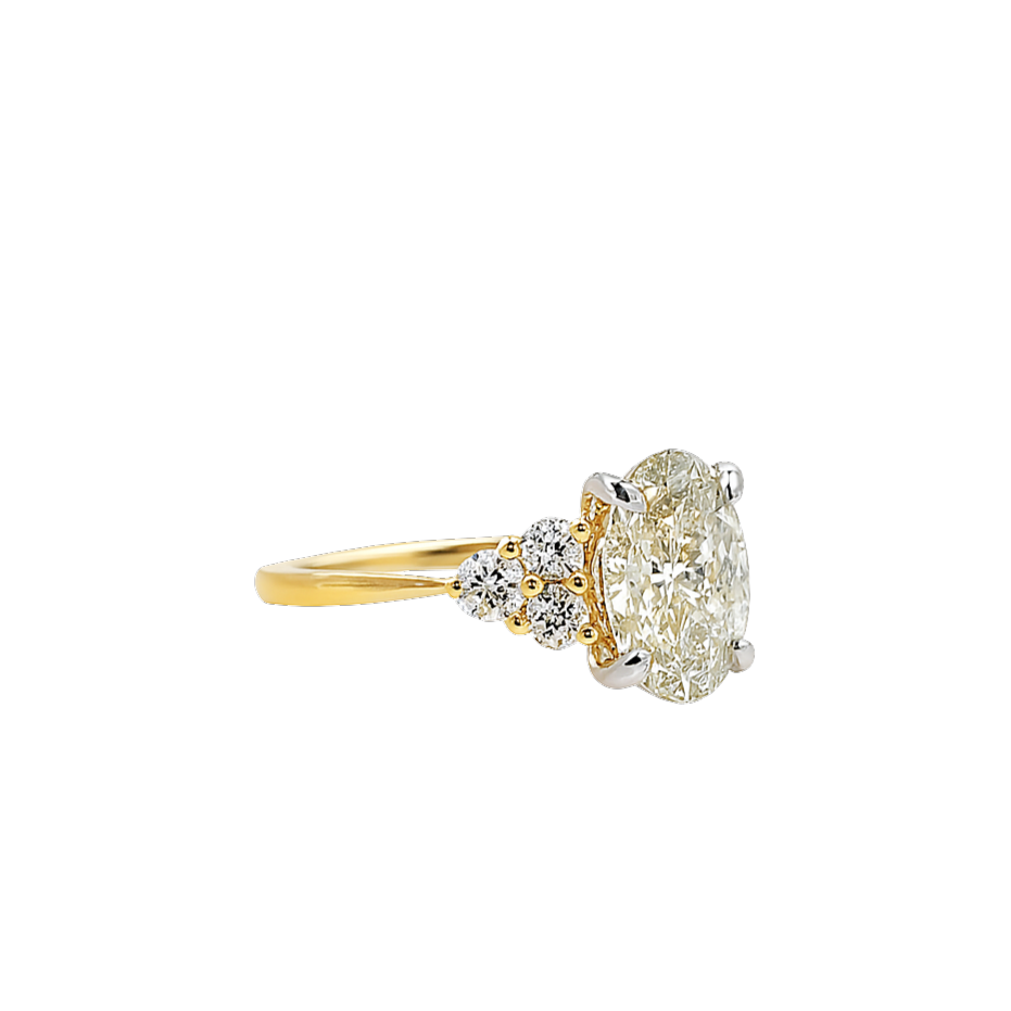 The Celestine | 3.07ct Lab-Grown Oval Diamond Engagement Ring with Natural Diamond Accents in 14K Yellow & White Gold