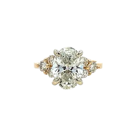 The Celestine | 3.07ct Lab-Grown Oval Diamond Engagement Ring with Natural Diamond Accents in 14K Yellow & White Gold