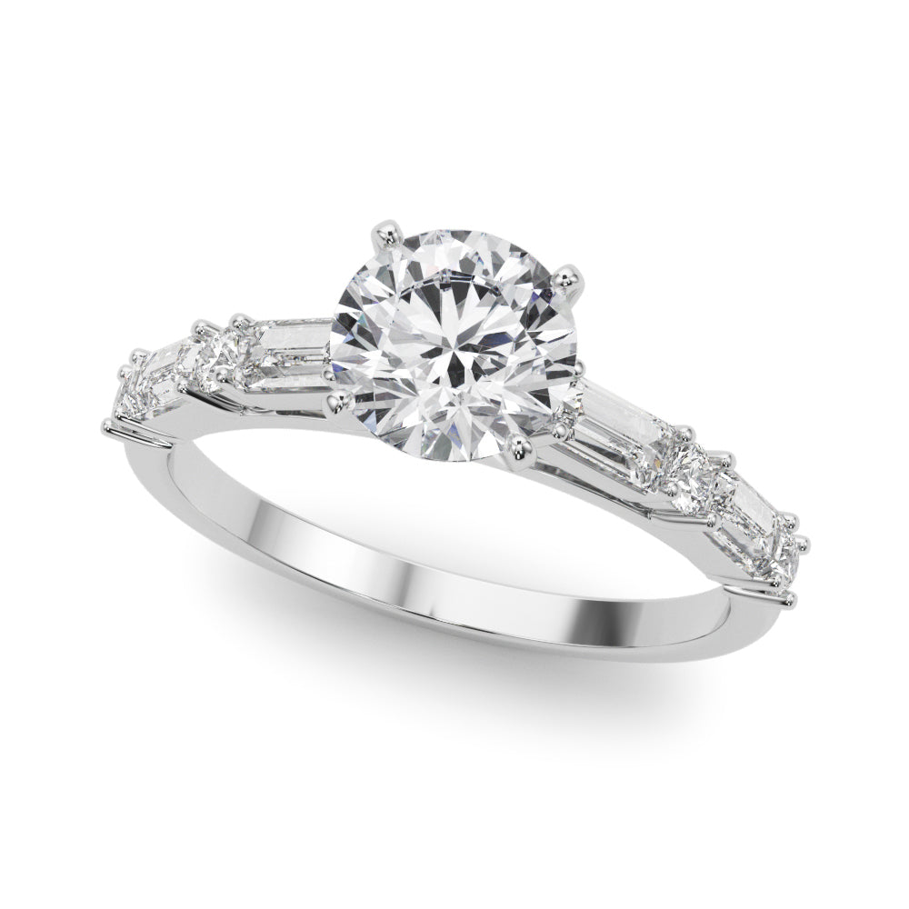 The Celine | 1.41ct Lab-Grown Diamond Engagement Ring with Mined Baguette & Round Accents in 14K White Gold