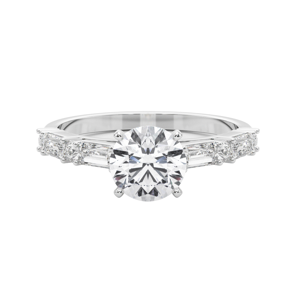 The Celine | 1.41ct Lab-Grown Diamond Engagement Ring with Mined Baguette & Round Accents in 14K White Gold