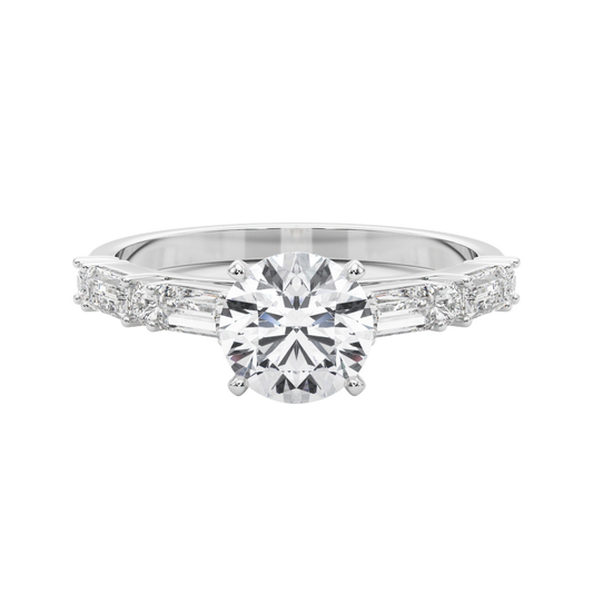 The Celine | 1.41ct Lab-Grown Diamond Engagement Ring with Mined Baguette & Round Accents in 14K White Gold