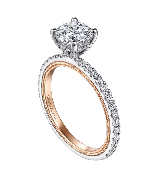 The Elara | 0.80ct Lab-Grown Round Diamond Engagement Ring with Mined Diamond Accents & Hidden Rose Gold in 14K White Gold