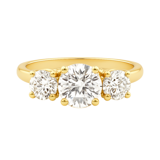 The Eloise | 0.90ct Lab-Grown Round Diamond Three-Stone Engagement Ring in 14K Yellow Gold with Matching Side Stones