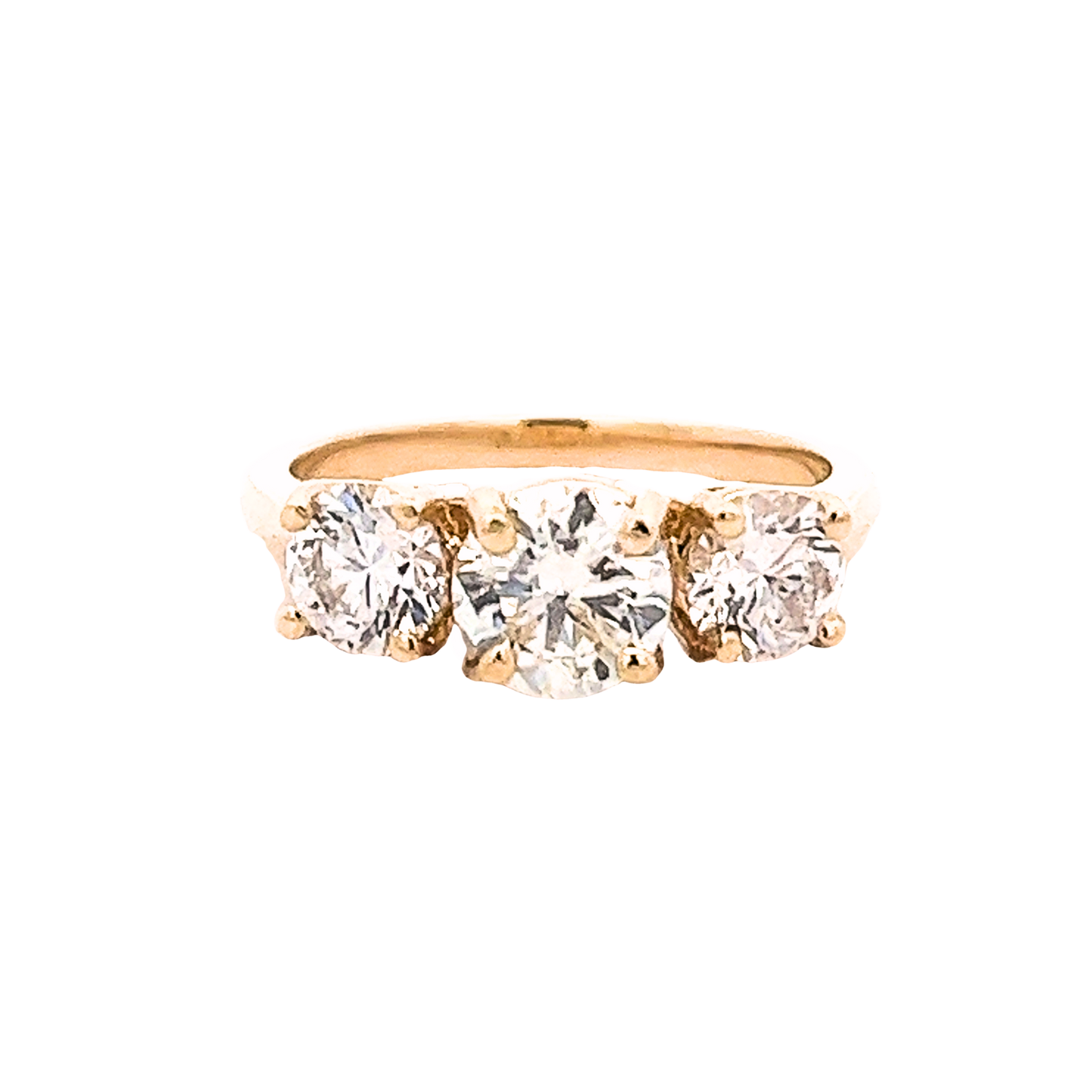 The Eloise | 0.90ct Lab-Grown Round Diamond Three-Stone Engagement Ring in 14K Yellow Gold with Matching Side Stones