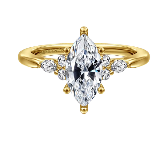 The Esme | 1.16ct Lab-Grown Marquise Diamond Ring with Natural Marquise & Round Accents in 14K Yellow Gold
