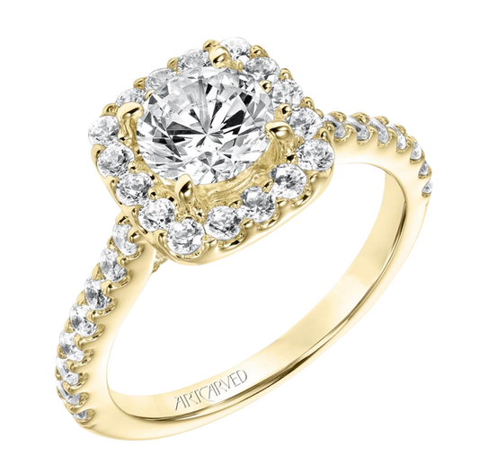 The Liora | 1.60ct Lab-Grown Round Diamond Engagement Ring with Square Halo in 14K Yellow Gold